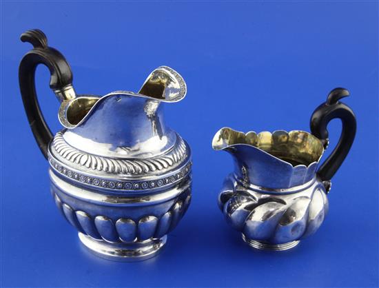 Two early 19th century Russian 84 zolotnik silver cream jugs, gross 8 oz.